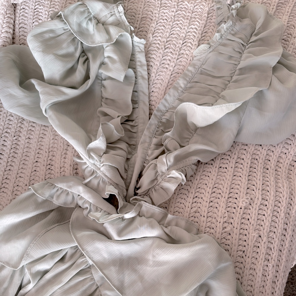 DUSTY BLUE RUFFLE A-LINE DRESS - Picture 2 of 7
